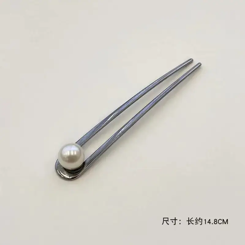 Pearl U-Shaped Hairpin with Double Plug - Image 3