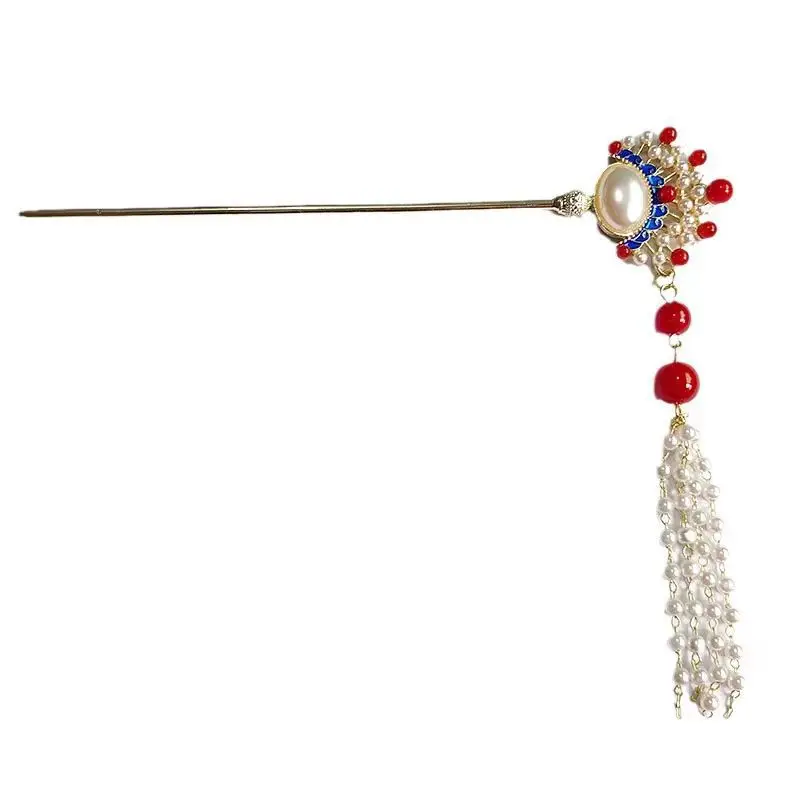 Ancient Red Pearl Lily Hairpin with Tassel Design — feature 6