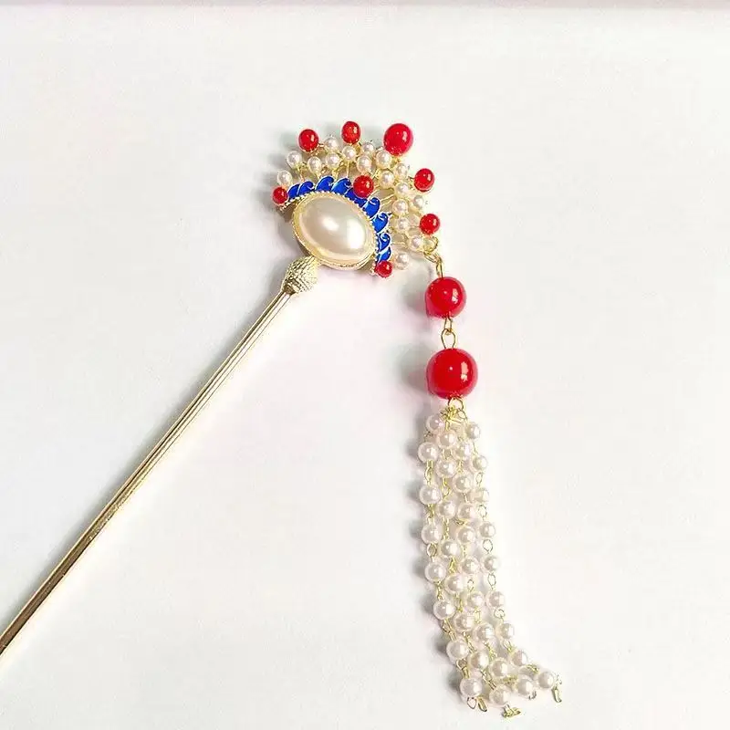 Ancient Red Pearl Lily Hairpin with Tassel Design — feature 7