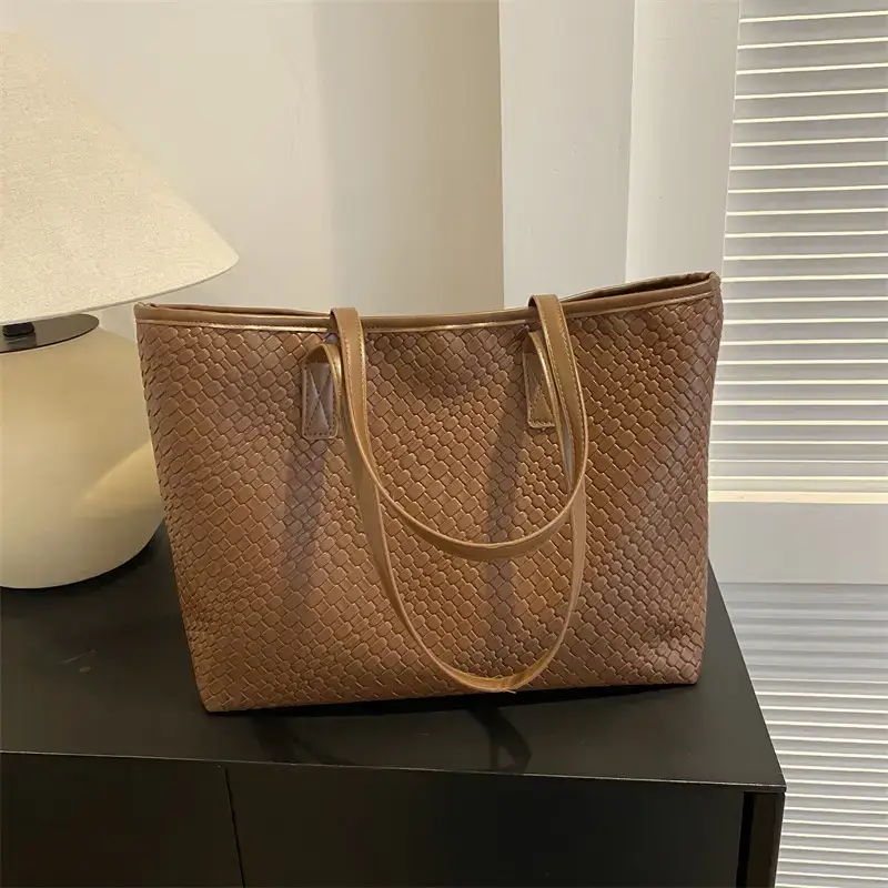 Retro Korean Style Woven Stitching Tote Bag for Women - Image 7