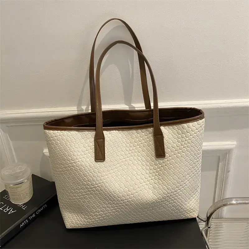 Retro Korean Style Woven Stitching Tote Bag for Women - Image 8