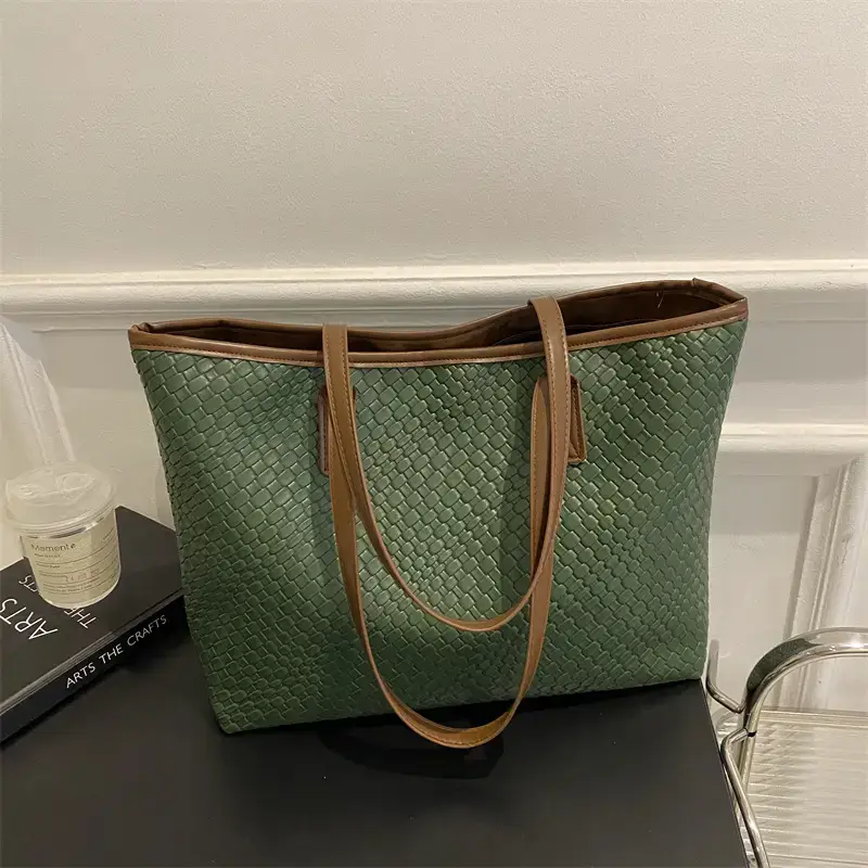 Retro Korean Style Woven Stitching Tote Bag for Women - Image 9