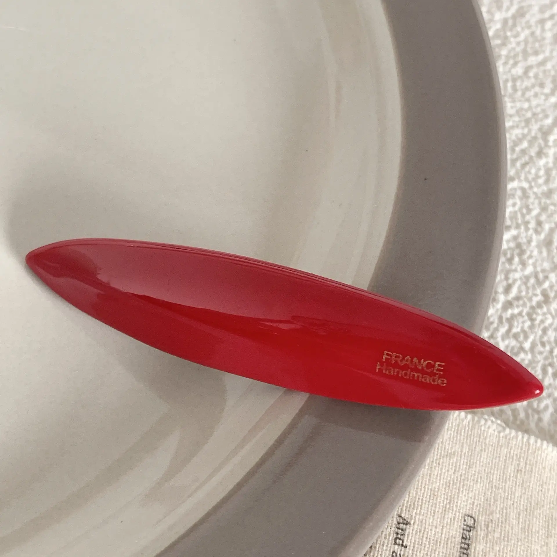 Red French Retro Hair Clip with Gold Label