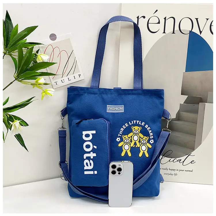 Blue Canvas Shoulder Bag 2023 Women Large Capacity Korean Fashion — feature 19