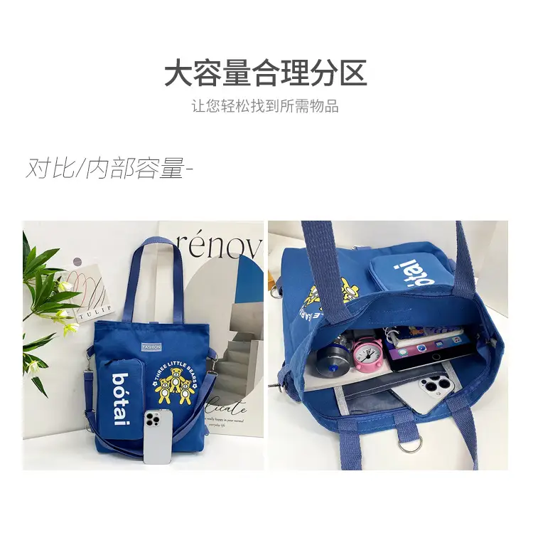 Blue Canvas Shoulder Bag 2023 Women Large Capacity Korean Fashion — feature 6