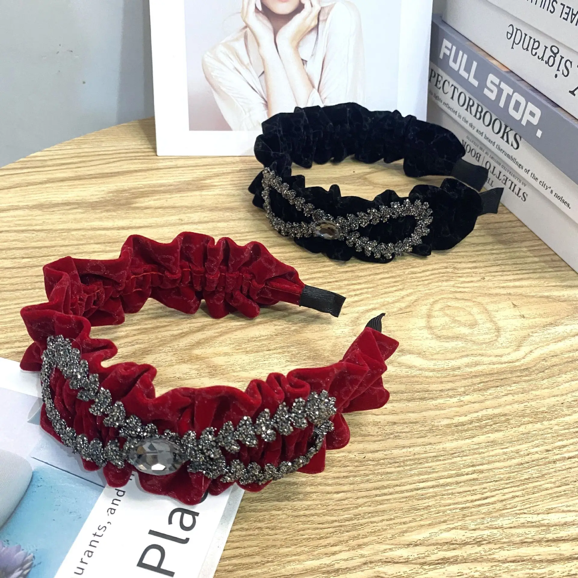 Autumn Winter Headband Red Black Korean Style - Image 4