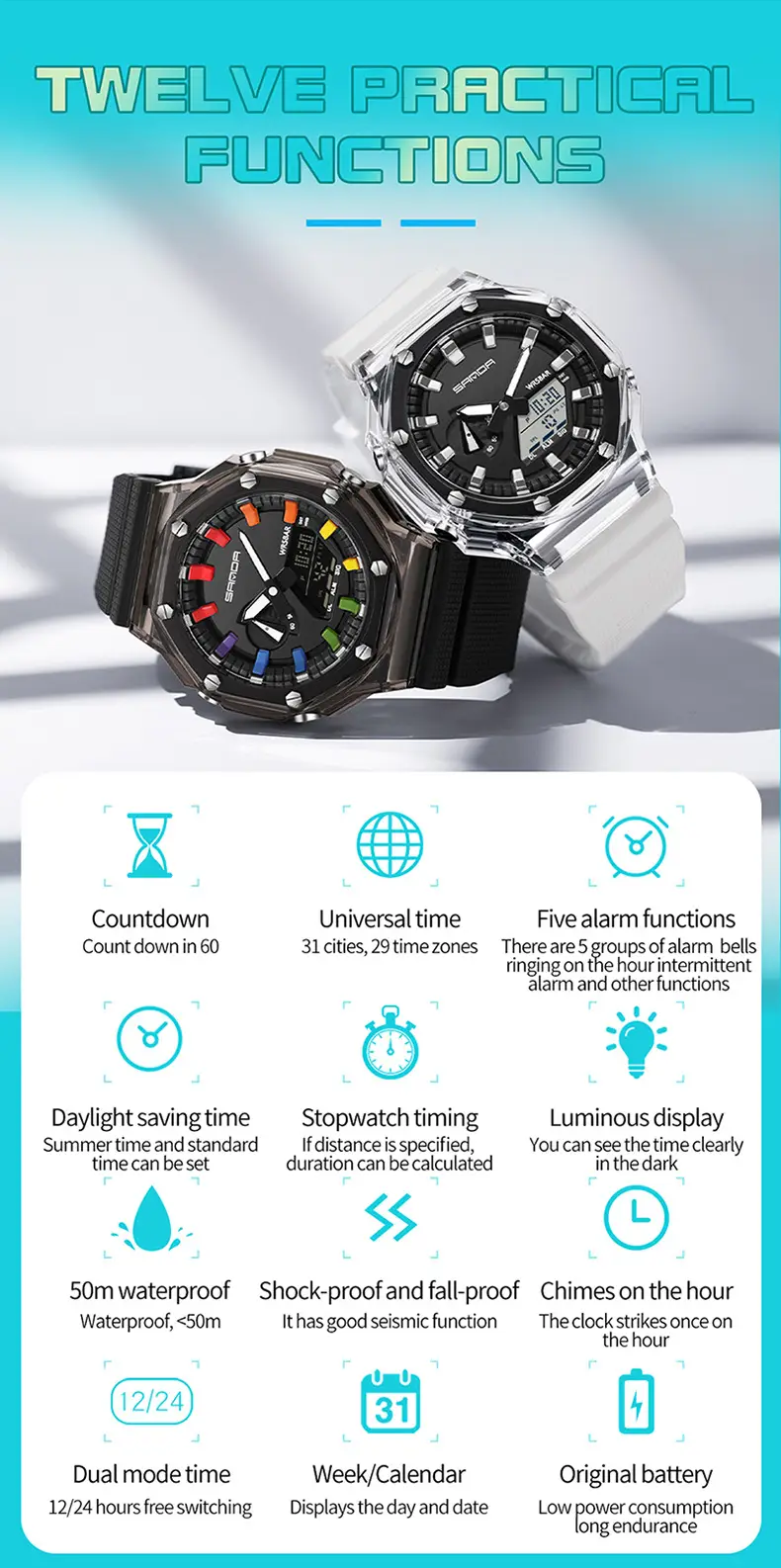 Sanda Cross-Border Electronic Watch Youth Luminous Sports Watch — feature 29