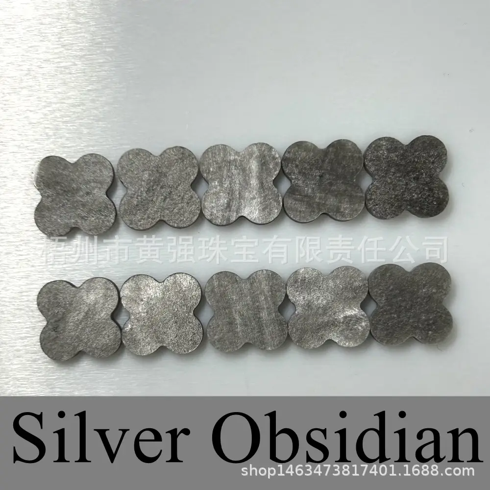 Dubai New Gold Goods Quality Natural Silver Obsidian Four-leaf Clover Necklace - Image 2