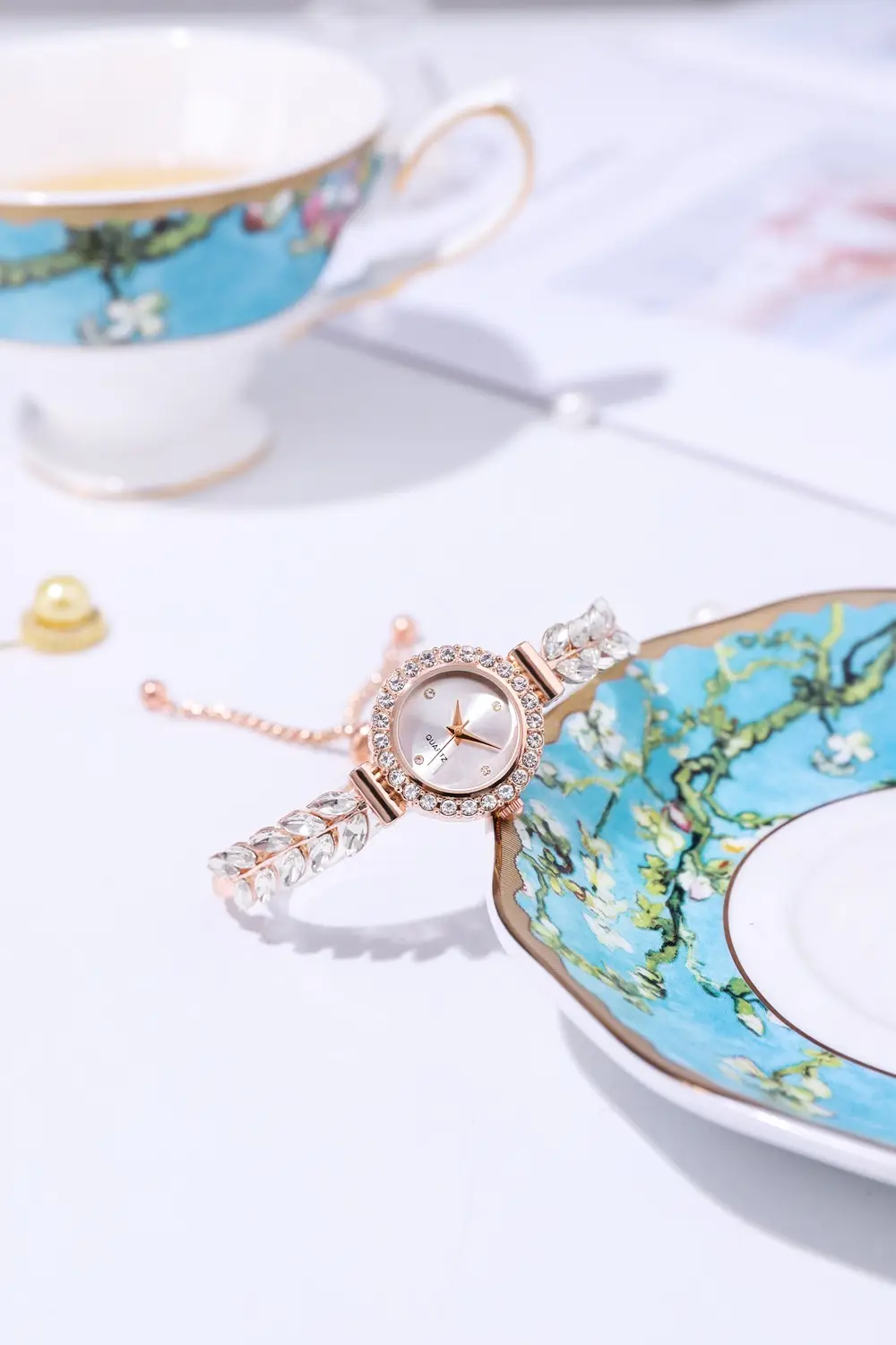 Women's Red Leaf Rhinestone Watch Bracelet — feature 4