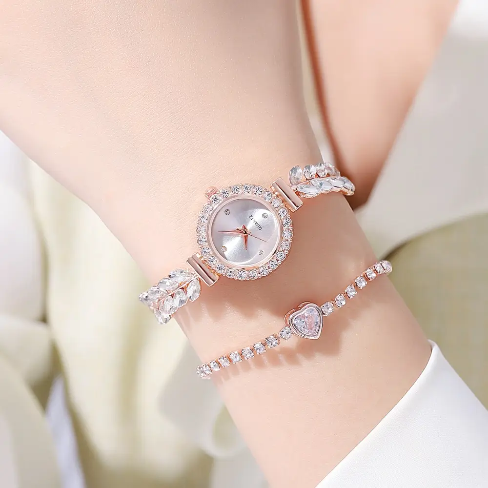 Women's Red Leaf Rhinestone Watch Bracelet