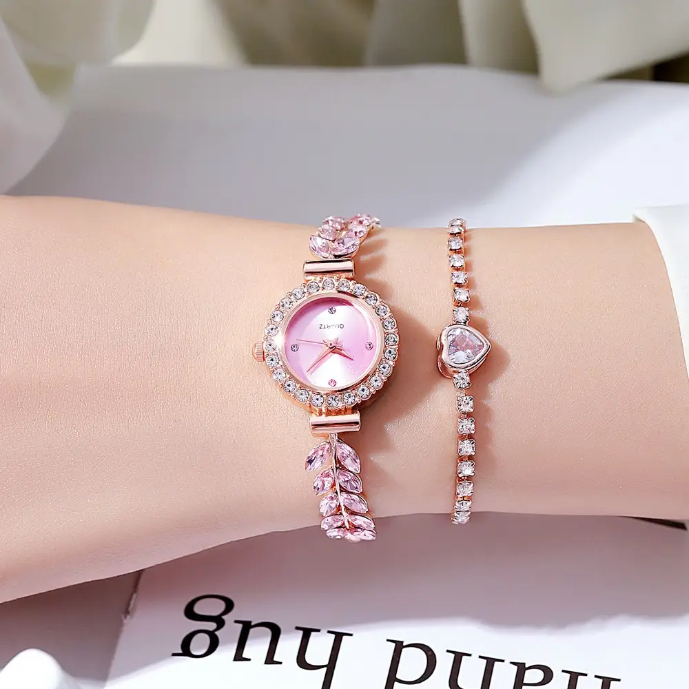 Women's Red Leaf Rhinestone Watch Bracelet
