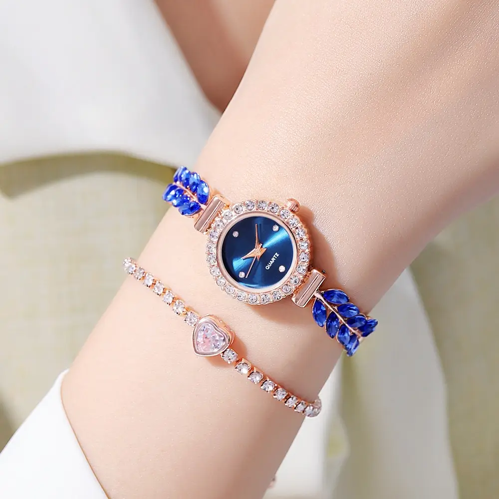 Women's Red Leaf Rhinestone Watch Bracelet