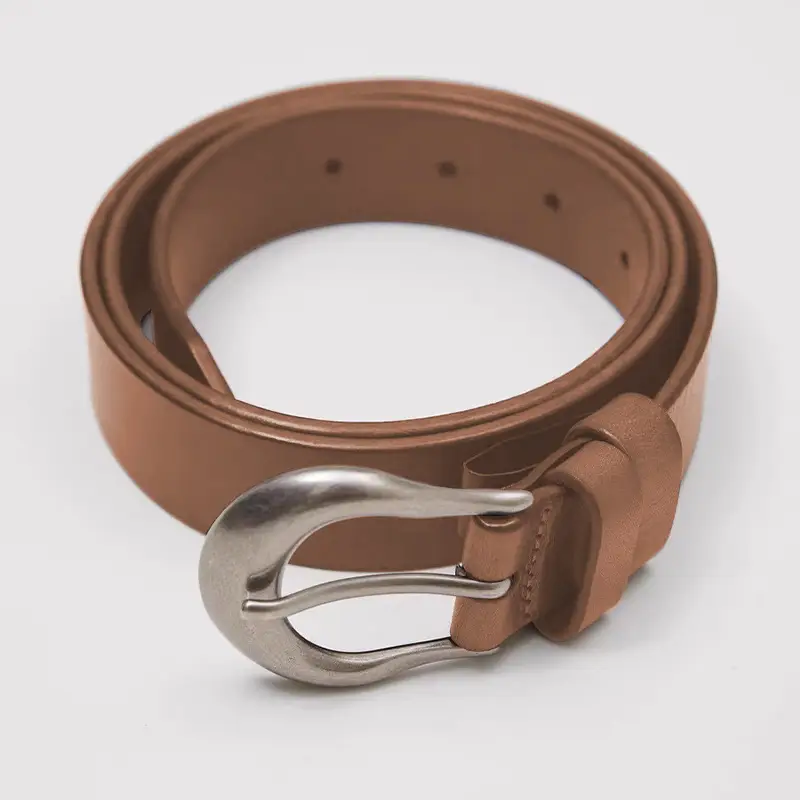 Women's Black Leather Belt with Matte Silver Buckle