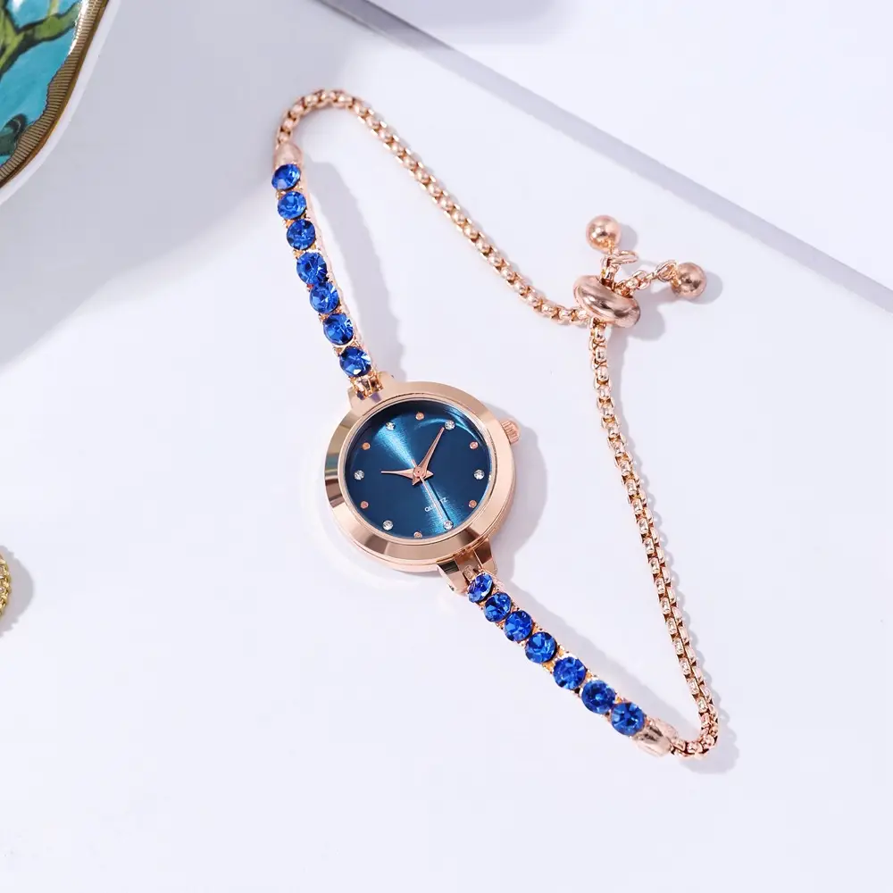 Women's Rhinestone Bracelet Watch Rose Gold Black Dial - Image 7