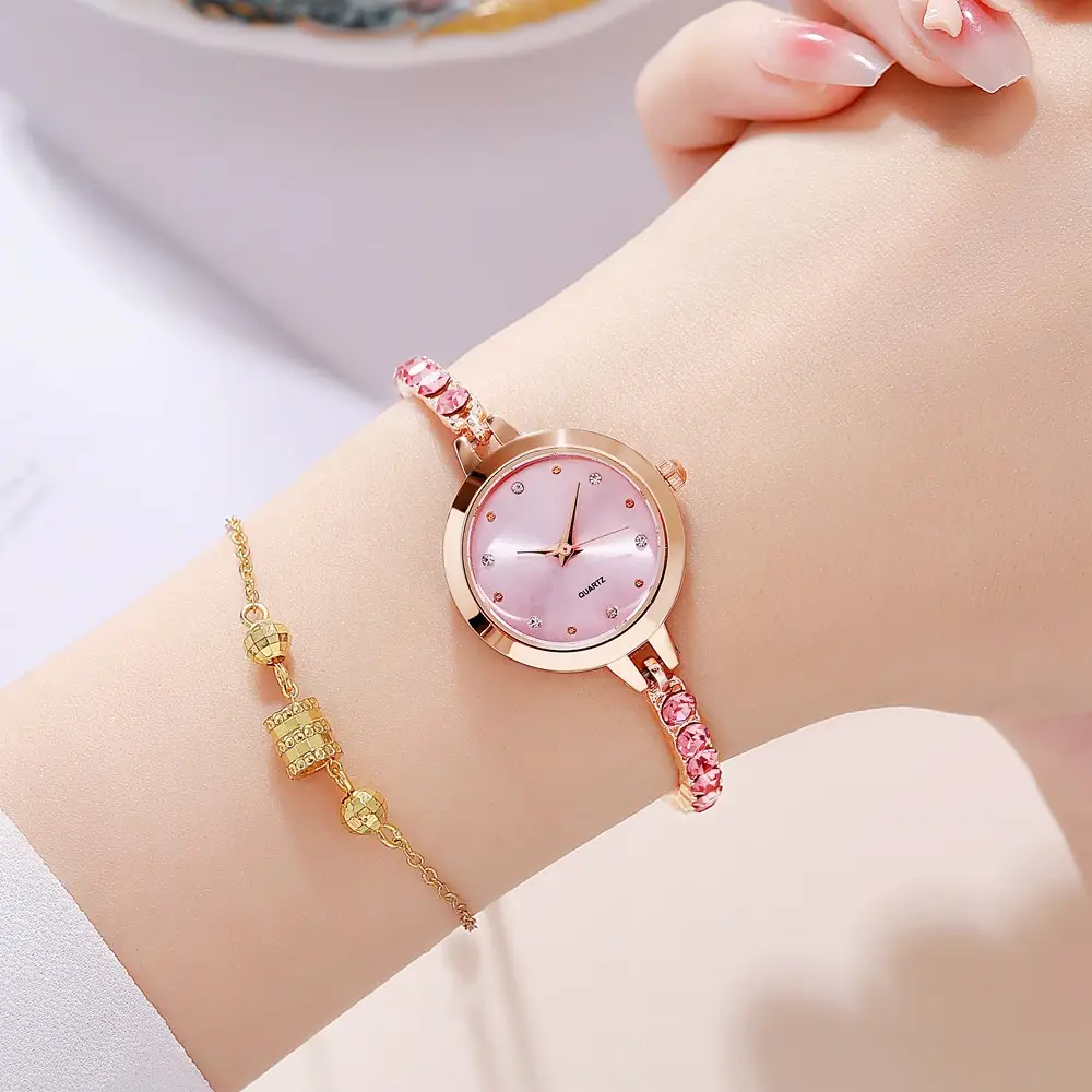 Women's Rhinestone Bracelet Watch Rose Gold Black Dial - Image 3