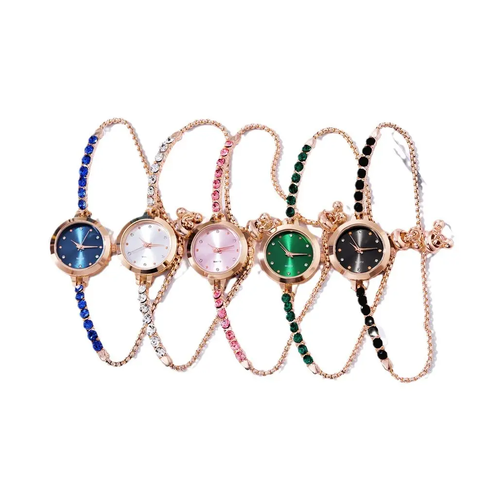 Women's Rhinestone Bracelet Watch Rose Gold Black Dial - Image 8