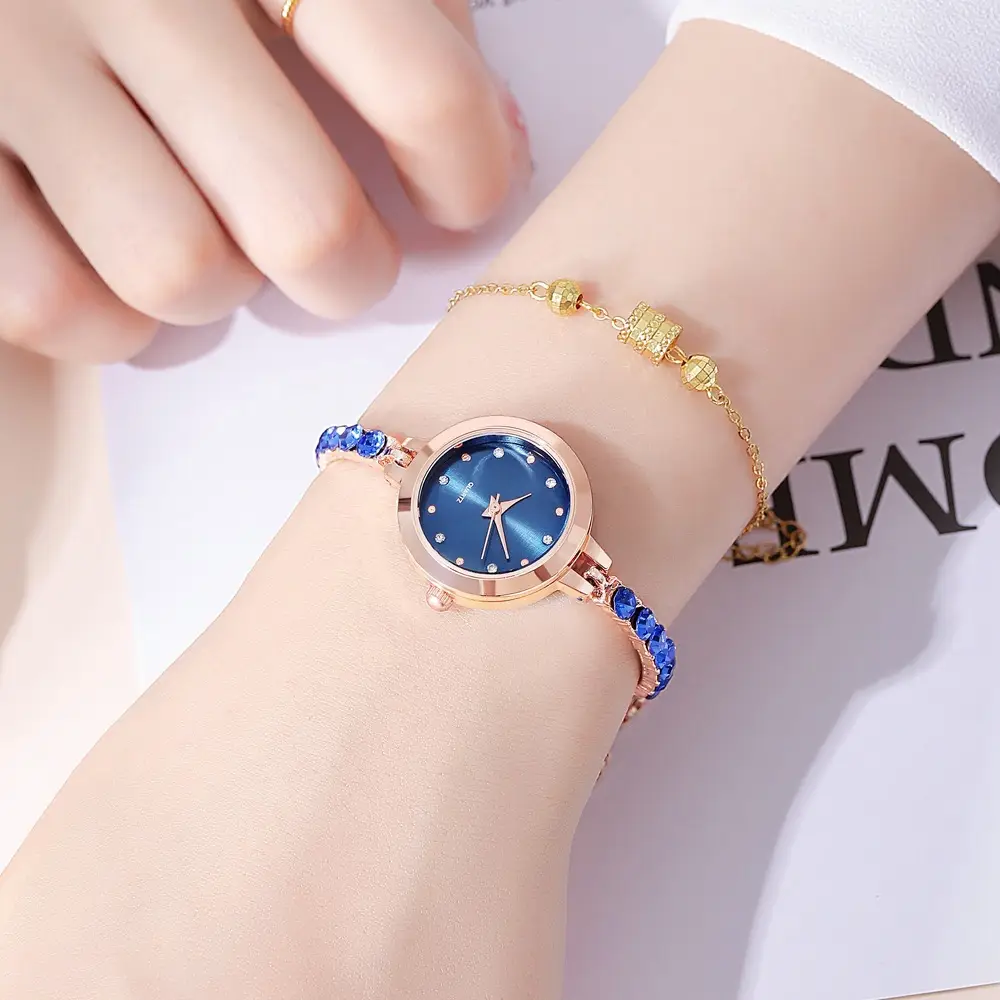 Women's Rhinestone Bracelet Watch Rose Gold Black Dial - Image 2