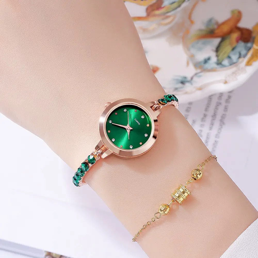 Women's Rhinestone Bracelet Watch Rose Gold Black Dial - Image 4