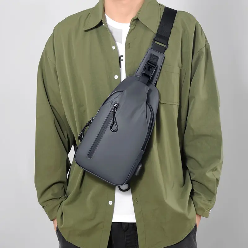 Men's Waterproof Korean Style Chest Bag Black - Image 5