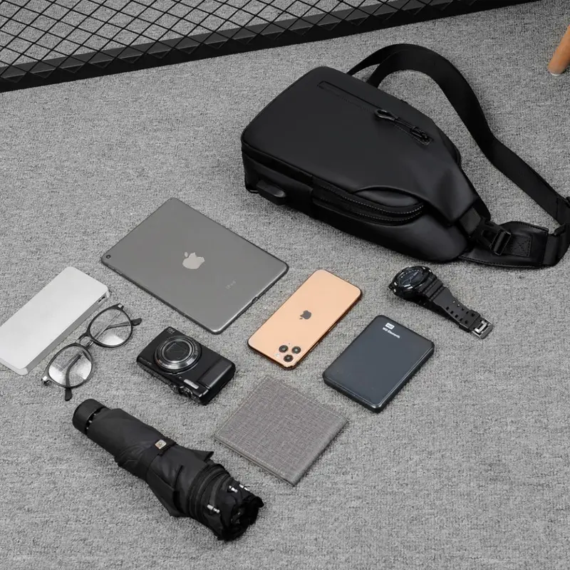 Men's Waterproof Korean Style Chest Bag Black - Image 7