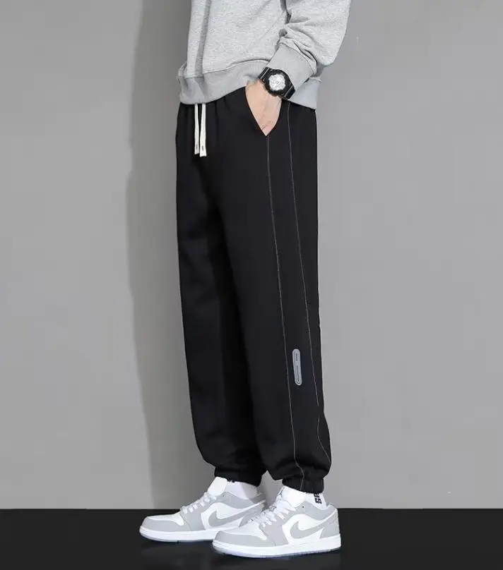 Men's Black Sweatpants Ankle-Tied Spring Winter Loose Gray — feature 5