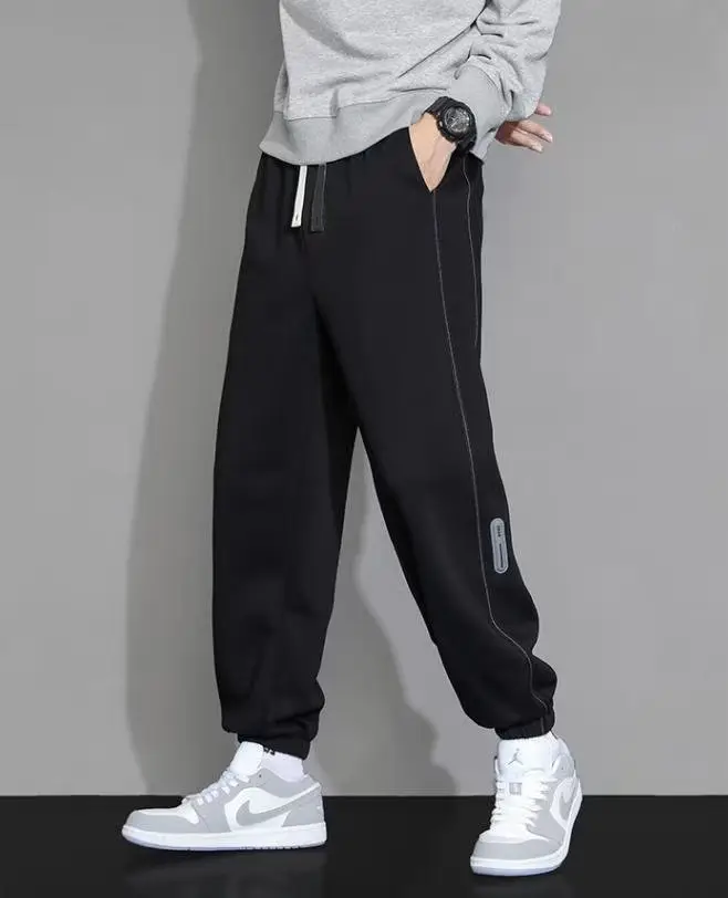 Men's Black Sweatpants Ankle-Tied Spring Winter Loose Gray — feature 7