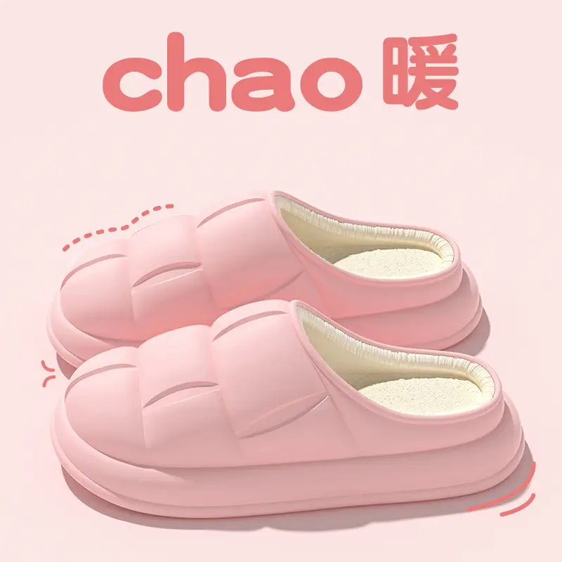 Cotton slippers on excrement feeling autumn and winter deodorant women warm indoor home couples thick-soled cotton shoes men's wholesale waterproof - Image 9