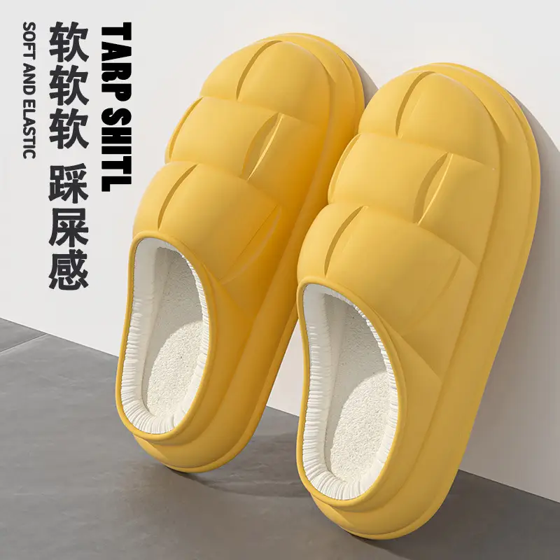 Cotton slippers on excrement feeling autumn and winter deodorant women warm indoor home couples thick-soled cotton shoes men's wholesale waterproof - Image 3