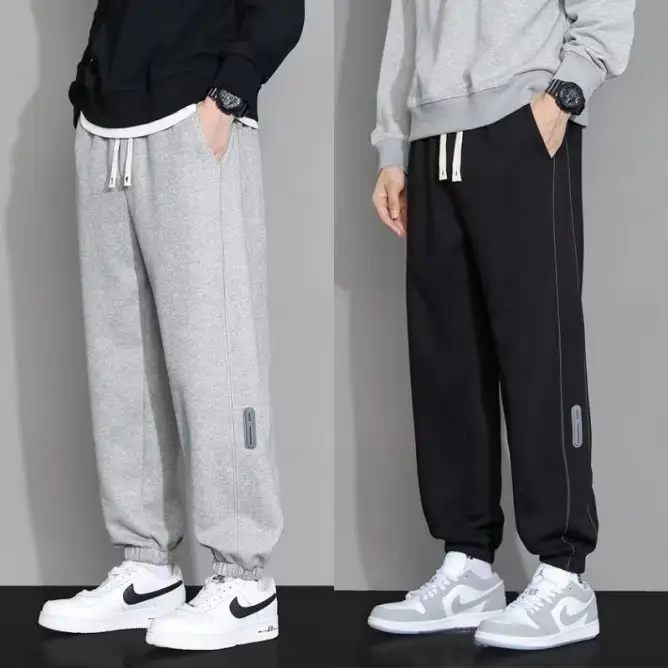 Men's Black Sweatpants Ankle-Tied Spring Winter Loose Gray