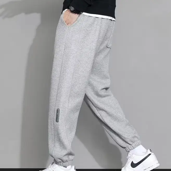 Men's Black Sweatpants Ankle-Tied Spring Winter Loose Gray
