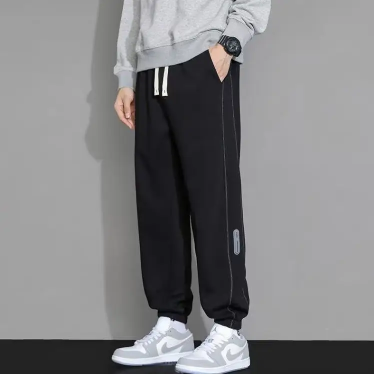 Men's Black Sweatpants Ankle-Tied Spring Winter Loose Gray