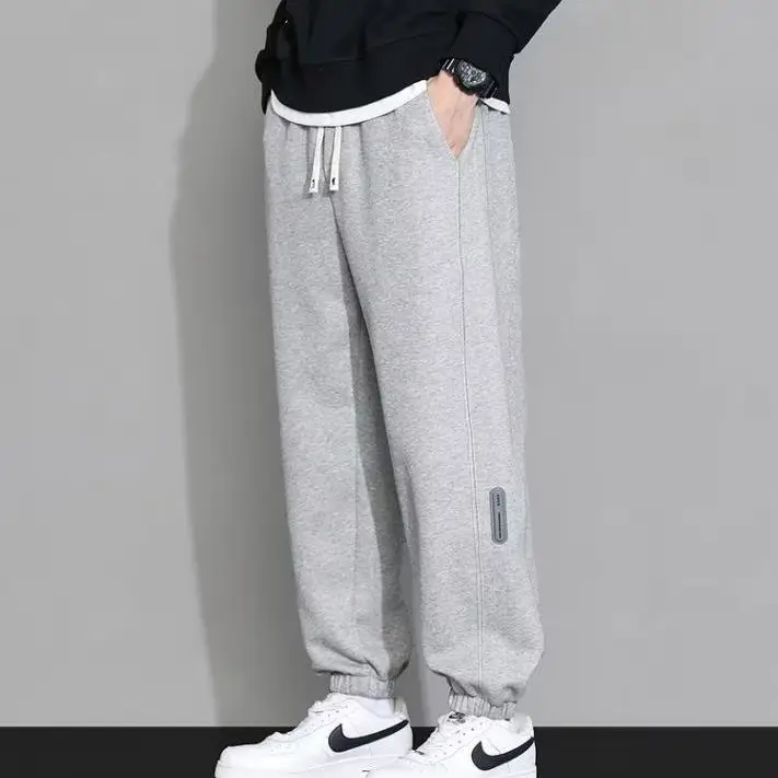 Men's Black Sweatpants Ankle-Tied Spring Winter Loose Gray