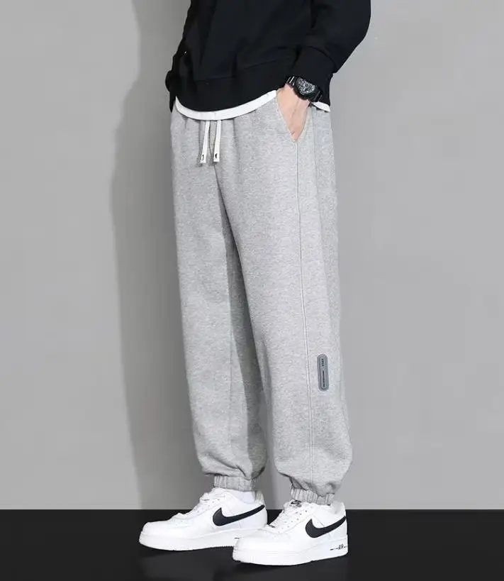 Men's Black Sweatpants Ankle-Tied Spring Winter Loose Gray — feature 2