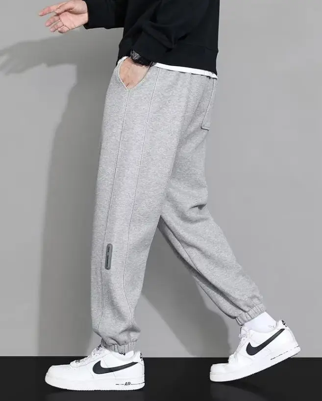 Men's Black Sweatpants Ankle-Tied Spring Winter Loose Gray — feature 3