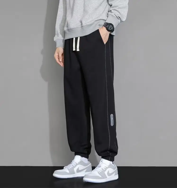 Men's Black Sweatpants Ankle-Tied Spring Winter Loose Gray — feature 4