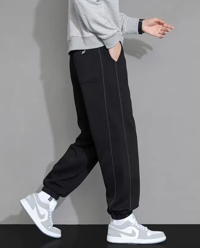 Men's Black Sweatpants Ankle-Tied Spring Winter Loose Gray — feature 6