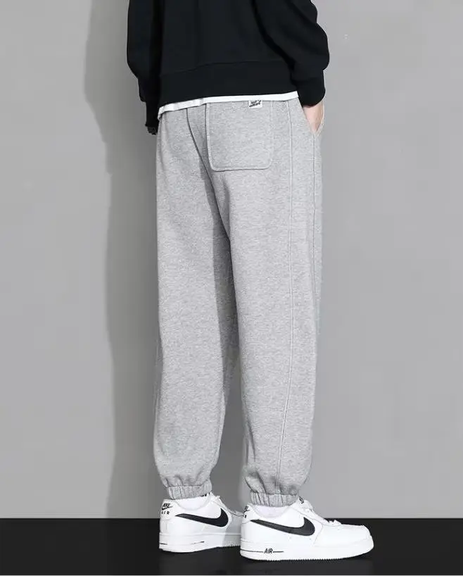 Men's Black Sweatpants Ankle-Tied Spring Winter Loose Gray — feature 8