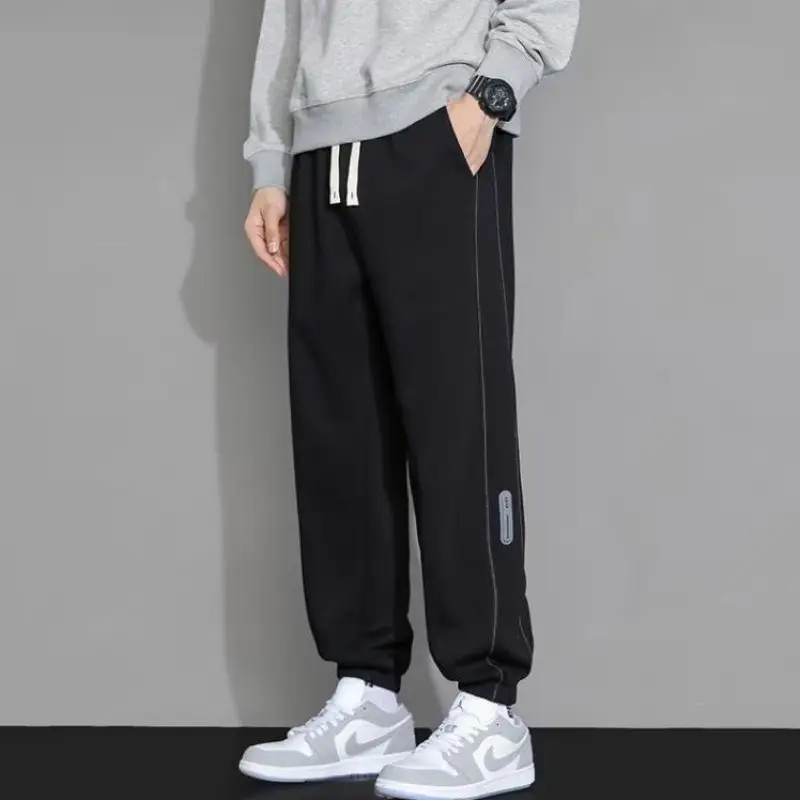 Men's Black Sweatpants Ankle-Tied Spring Winter Loose Gray