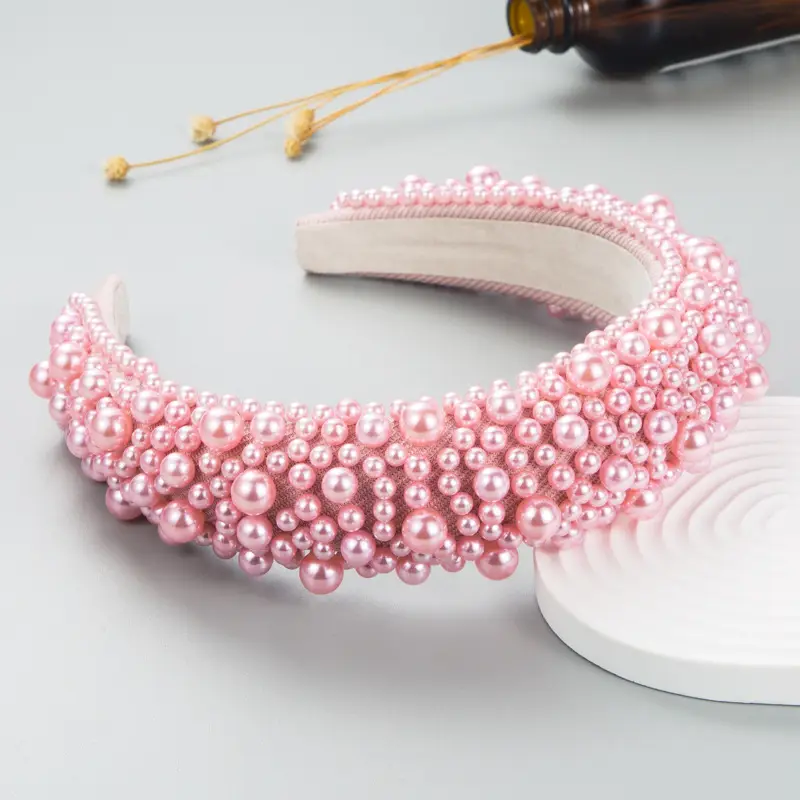 European American High Cranial Top Sponge Pearl Headband Valentine's Day Pink - Image 6
