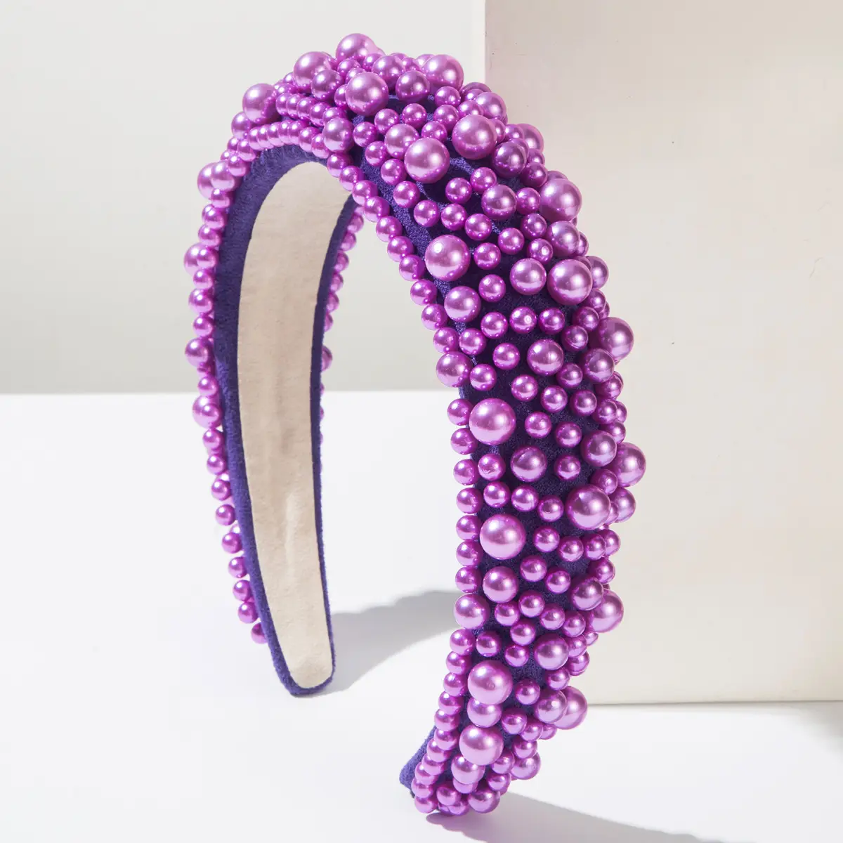 European American High Cranial Top Sponge Pearl Headband Valentine's Day Pink - Image 8