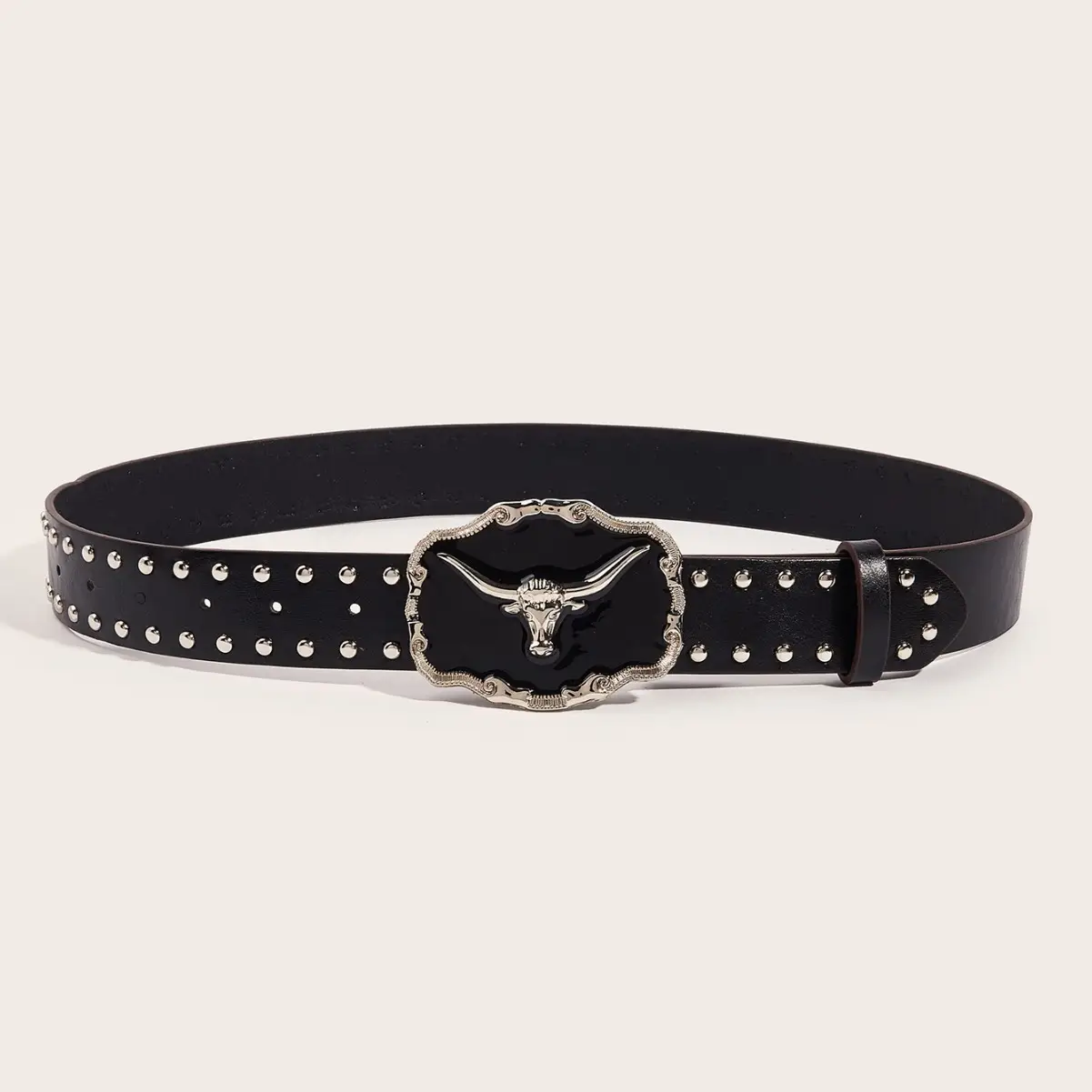 Black Rivet Belt for Women Punk Style Wide Fit - Image 2