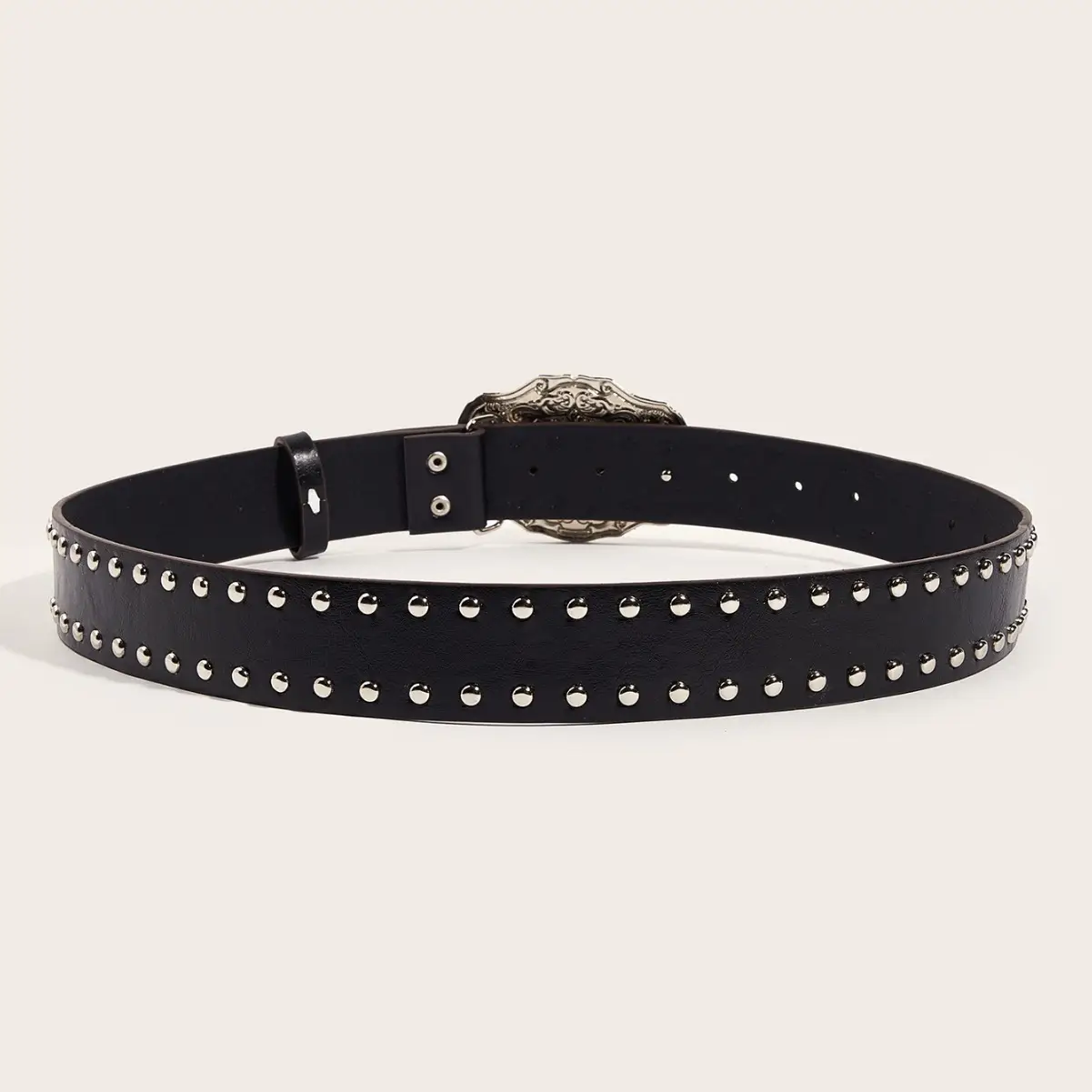 Black Rivet Belt for Women Punk Style Wide Fit - Image 3