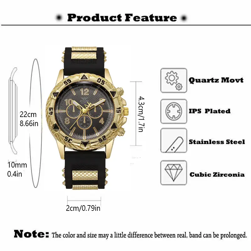 Men's Luxury Chronograph Watch with Diamond Dial & Black Silicone Band — feature 1