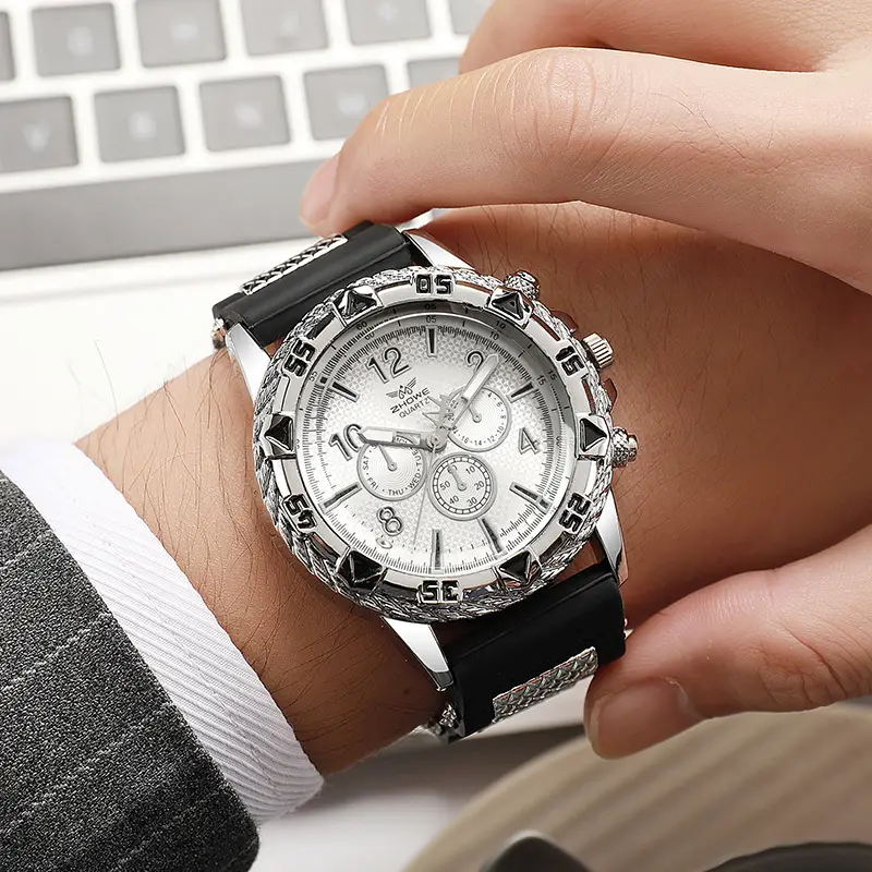 Men's Luxury Chronograph Watch with Diamond Dial & Black Silicone Band — feature 3