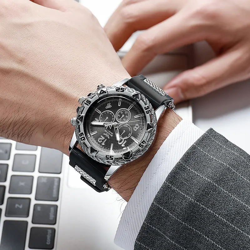 Men's Luxury Chronograph Watch with Diamond Dial & Black Silicone Band — feature 4