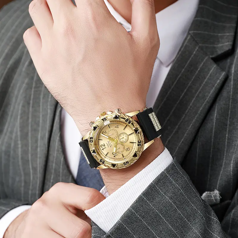Men's Luxury Chronograph Watch with Diamond Dial & Black Silicone Band — feature 5