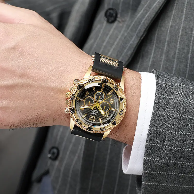 Men's Luxury Chronograph Watch with Diamond Dial & Black Silicone Band — feature 6