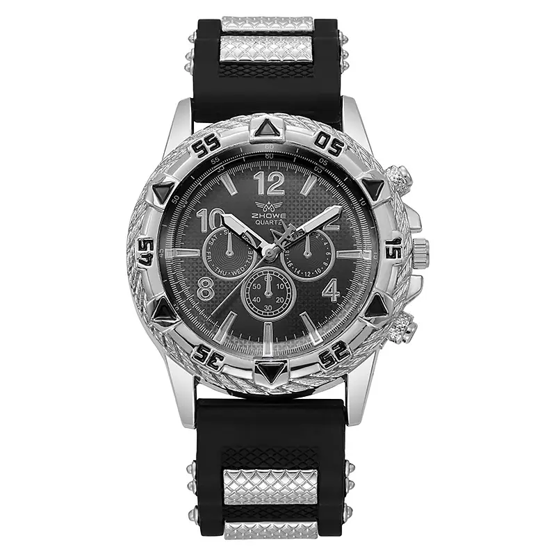 Men's Luxury Chronograph Watch with Diamond Dial & Black Silicone Band — feature 8