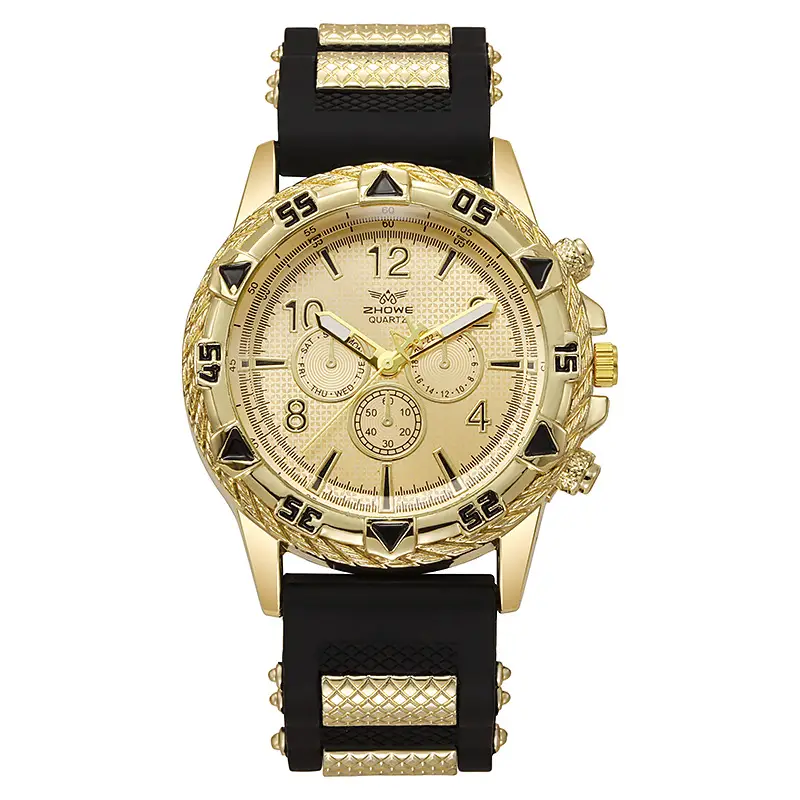 Men's Luxury Chronograph Watch with Diamond Dial & Black Silicone Band — feature 9