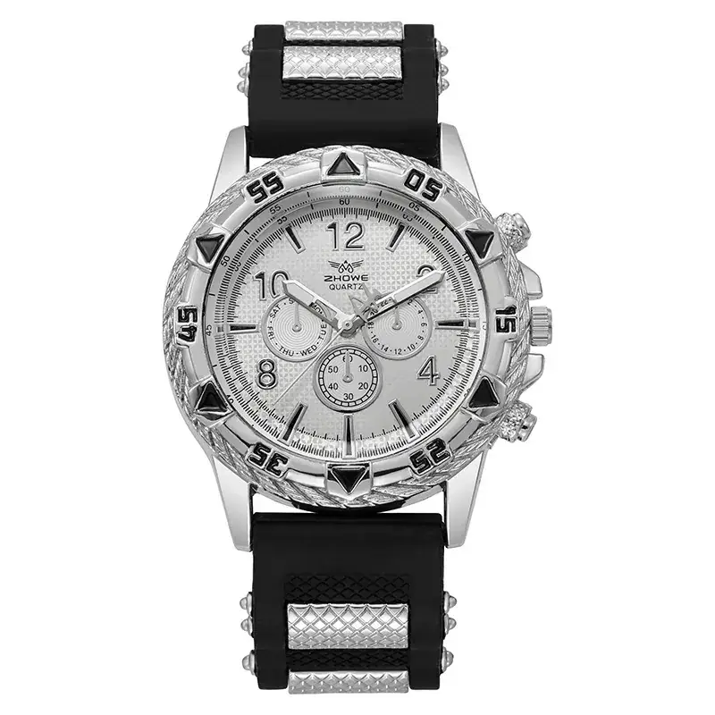 Men's Luxury Chronograph Watch with Diamond Dial & Black Silicone Band - Image 3